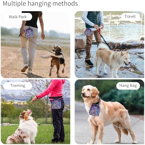 Dog Treat Pouch,Treat Pouches for Pet Training,Portable Snack Reward Dog Food Dispenser for Traveling or Outdoor Use，Black Flower