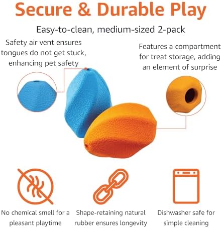Amazon Basics Interactive Durable Natural Rubber Dog Treat Dispensing Enrichment Chew Toy for Medium Dogs, Multi Color, 2-Pack
