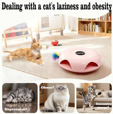 Interactive Whack-a-Mole Cat Toy — Automatic Mushroom Feather Pop-Up Play Toy for Cats, Cognitive Stimulation & Exercise, Durable Pet Entertaining Game (Pink)