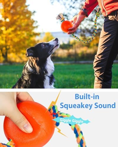 Harhana Rope Toys With Squeaky Ball - Tug of War Toy for Small, Medium Dogs - Durable Rubber, Interactive Fetch Toys for Boredom