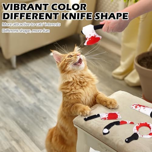 EXPAWLORER Cat Catnip Toys- 6 Pcs Halloween Interactive Stuffed Knife Nip Toy for Indoor Cats, Bite Resistant Chew Toys Teeth Cleaning Gift for Kitten