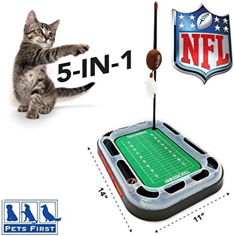 Pets First Cat Plush Toy KANSAS CITY CHIEFS FOOTBALL FIELD CAT SCRATCHER TOY with CATNIP Filled Plush FOOTBALL Toy & Feather Cat Toy hanging, Jingle Bell INTERACTIVE BALL Cat Chasing 5-in-1 KITTY Toy
