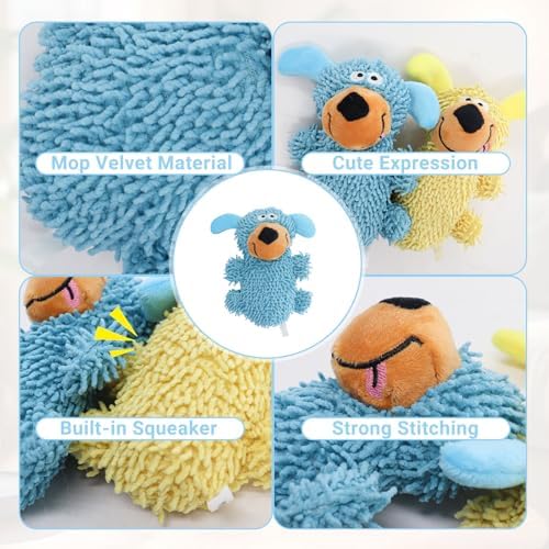Andiker Dog Squeaky Toy, 7.08 in Cute Puppy Plush Toy with Short Mop Velvet Interactive Dog Toy for Small and Medium Dogs Chewing Teeth Grinding Playing (Blue)