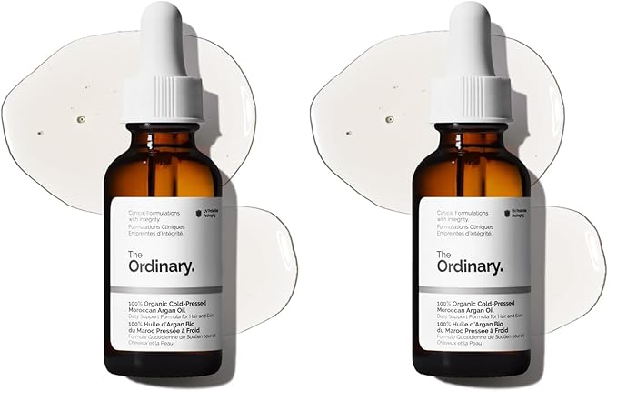 The Ordinary 100% Organic Cold-Pressed Moroccan Argan Oil,Nourishing and Hydrating Treatment for Skin & Hair,1 Fl Oz,(Pack of 2)
