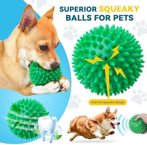 SHARLOVY 4.5'' Squeaky Dog Toy Balls for Large Breeds,Durable Spiky Ball