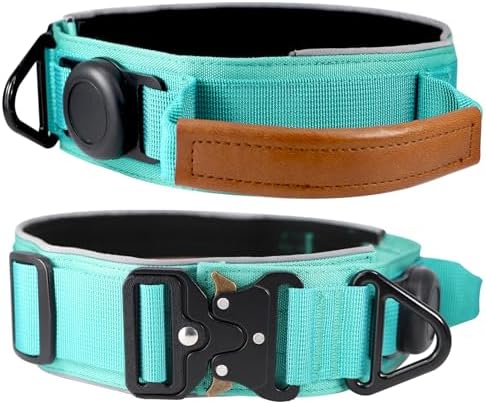 2" Tactical Dog Collar with Airtag Holder & Handle for Medium Dogs (Teal)