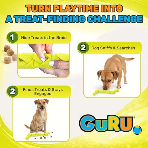 GURU Pet Squeaking Tennis Snuffle Rope Dog Toy with Braided Design - Snuffle Rope for Durable Play - Interactive Dog Toy with Squeakers & Treat Hiding for Stimulation - Dog Snuffle Toy for Active Pets