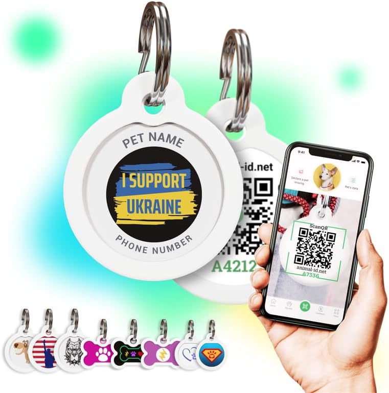 QR Code Dog Tag Personalized Pet Id Silent Cat Tags Engraved Name Plate with Online Profile («Stand with Ukraine»)