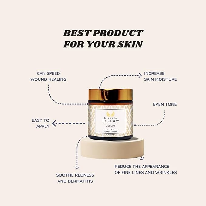 Natural Nourishing Tallow Balm for Skin Care - Handcrafted for Dry Skin - Organic Grassfed Beef Tallow - Perfect for Sensitive Skins - Hydrating & Healing (Luxury)