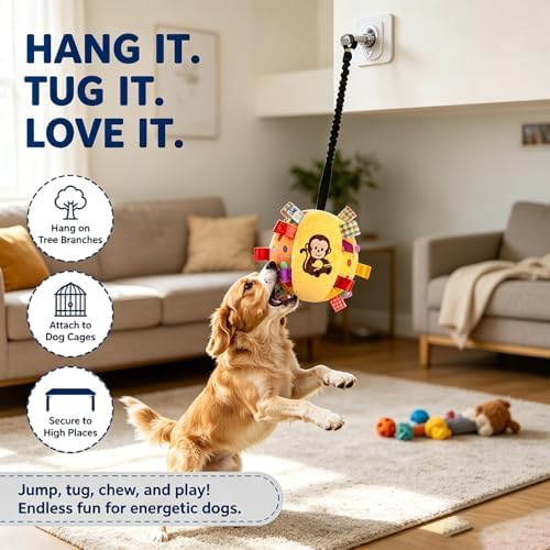 Colorful Squeaky Hanging Dog Training Toy, Built-in Bell, Cotton Material