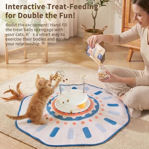 MOHAYA Interactive Cat Toy 5-in-1, Smart Automatic Cat Toys for Bored Indoor Cats, Motion & Sound Activated Toy with Fluttering Butterfly, Moving Feather, Track Balls & Slow Feeder Treat Dispenser