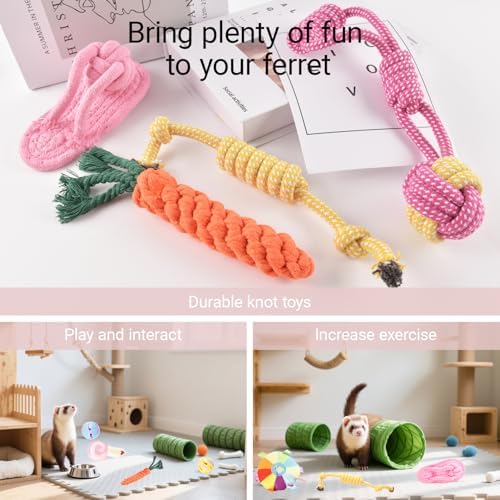 Ferret Toys Set Chew Rope Squeaky Exercise Toy Ferrets Rat Small Animals