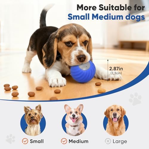 Petbobi Interactive Dog Ball, USB Rechargeable Moving Dog Toy for Treat Dispensing, 2.87" Blue Washable TPU Puzzle Ball, Interactive Dog Toys for Small & Medium Dogs, Boredom & Anxiety Relief