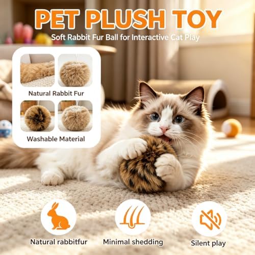 Faux Rabbit Fur Catnip Ball, Lightweight Interactive Chase Toy for Cats