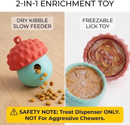 Dog Toy Treat Dispenser, Slow Feeder Puzzle (Reddish Blue) | 2-in-1 slow feeder & freezable lick toy. Twist-open 2-piece easy clean. Food-grade silicone for small & medium dogs.