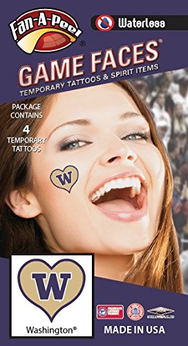 Fan-A-Peel Washington Waterless Temporary Tattoos - Hypoallergenic Peel and Stick Waterproof Temporary Tattoos - Officially Licensed