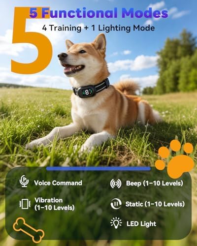 Smart Dog Training Collar with Remote – 4500FT Range Rechargeable E Collar with Voice Command, Beep, Vibration, Static & LED Light, Waterproof Shock Collar for Small Medium Large Dogs