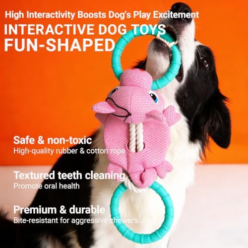 Tug of War Dog Toy - Rubber & Cotton Rope Toys for Dogs, Large Double Ring Dog Tug Toy, Interactive Dog Toys for Small Medium Large Dogs(Piglet)