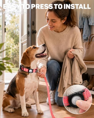 Padded Dog Collar with Waterproof Holder Compatible with Airtag