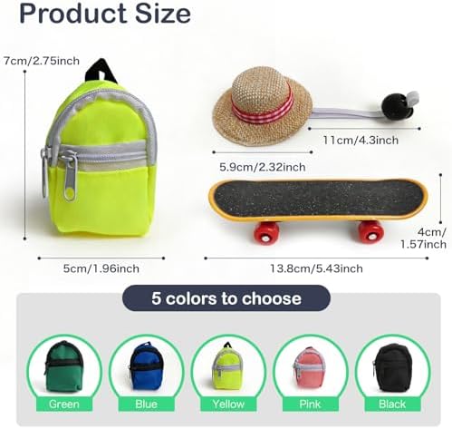 3 Pack Bearded Dragon Toy Set Includes a Bearded Dragon Backpack, an Adjustable hat, and a mini Skateboard Toy, for Small Reptile Pets Such as Lizards, Hamsters, Parrots, and Turtles.（Yellow）
