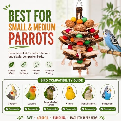 Bird Chew Toys,Natural Wood&Loofah for Parakeets,Cockatiels & Conures