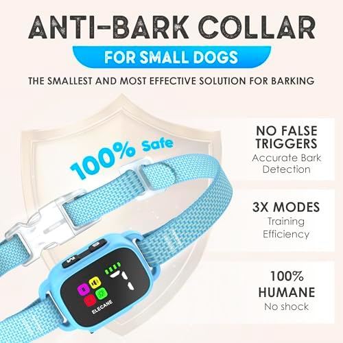 Tiny Bark Collar for Small Dogs 5-15 lbs and Puppies - No Shock Anti Barking Collar - Rechargeable Smart Collar for Dog Training with 7 Sensitivity Levels and 3 Beep&Vibration Modes (Pure Blue)