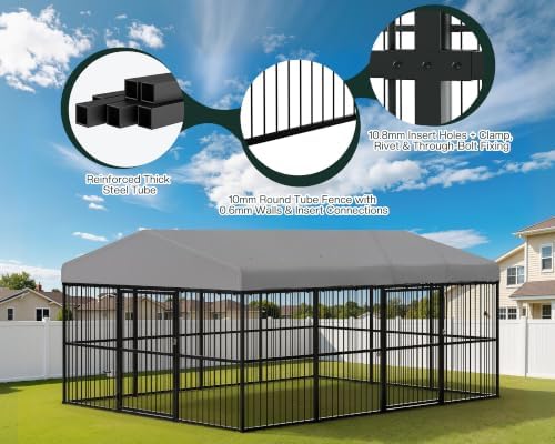 Jocisland 10X13X6.4 FT Outdoor Dog Kennel, 2 Doors, Waterproof Roof