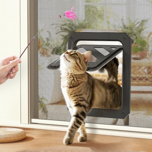 LIBBEPET Cat Door for Screen Door with Lockable Flap for Cat ≤20 lbs, Black