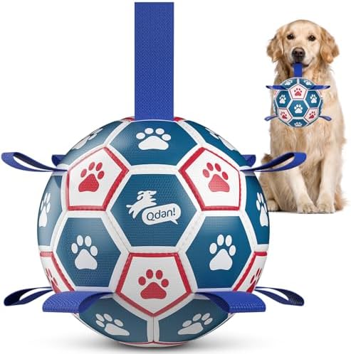 QDAN Large Dog Toys, 8 Inch Durable Balls for Dogs, Soccer Ball with Straps