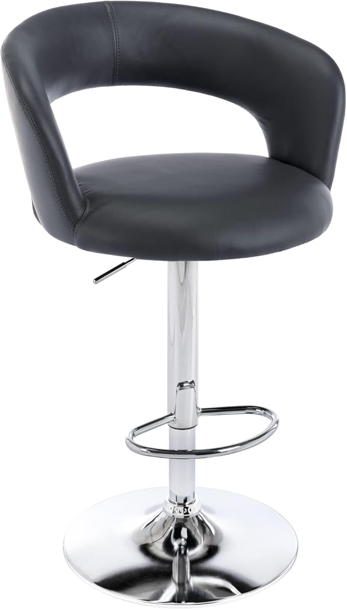 Brage Living Wide Bar Stool, Modern PU Leather Swivel Adjustable Barstool with Hollow Back and Arms, Upholstered Airlift Counter Height Bar Chair for Kitchen Dining (Slate Grey)