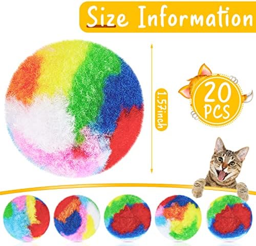Deekin 20 Pcs Cat Ball Toy 1.6 Inch Fuzzy Pom Pom Balls for Kittens Cats