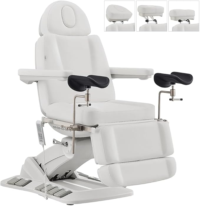 Dir Medical Spa Chair 4-Motor Electric Medical Examination Room Table with Stirrups Spa Beauty Bed Esthetician Chair Facial Bed with Position Memory Function Geneva