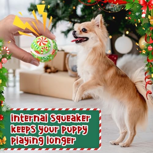Sosation 6 Pack Christmas Squeaky Tennis Balls for Dogs, Dog Balls 2.0" Interactive Fetch Toy Durable Outdoor Small Puppy Chew Toys for Teething Training Exercise Playing Throwing