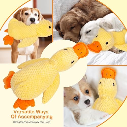 Duck Dog Toy for Aggressive Chewers, Calming Duck Toy for Dogs with Quacking Sound, Mellow Dog Calming Pillow, Safe and Durable(Yellow 17.7in)