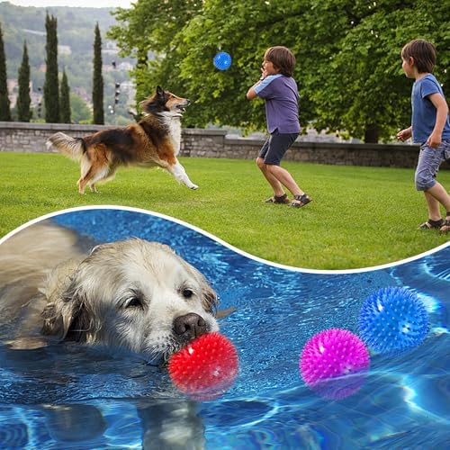 4 Pack 4.5” Squeaky Dog Balls for Large and Medium Dogs, Spiky Dog Toy Balls for Aggressive Chewers