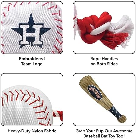 Pets First MLB Houston Astros Baseball Rope Toy for Dogs & Cats. Tough Nylon, Sporty Baseball Design, Heavy-Duty Ropes with Inner Squeaker