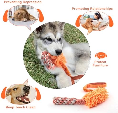Dog Puppy Toys Dog Squeak Toys Plush Dog Toy with Dog Ropes Knots for Fun and Teeth Cleaning,Tug of War Toys, Puppy Chew Toys, Dog Rope Toys for Training Small, Large Dogs (Orange, Dog Bite Stick Toy)