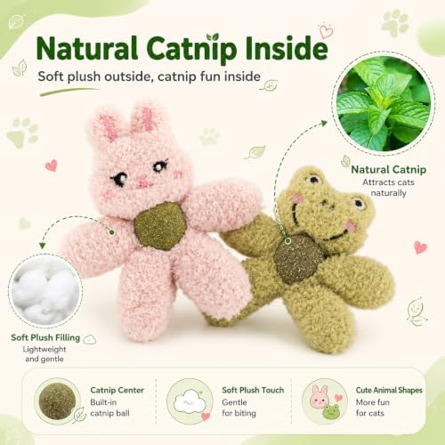 Cat Toys with Catnip Kitten Chew Bite Supplies Boredom Relief Fluffy Kitty Teeth Cleaning Chewing Cat Lovers Interactive Plush Gift (Bear&Bear)