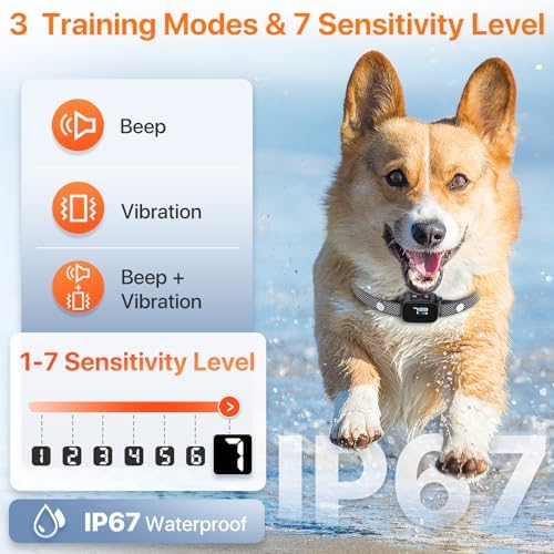 Bark Collar for Small Dogs 5-15lbs, No Shock Automatic Anti Barking Rechargeable Smart Collar with 7 Adjustable Sensitivities, 3 Modes (Beep, Vibrate, Beep and Vibrate), IP67 Waterproof, Black