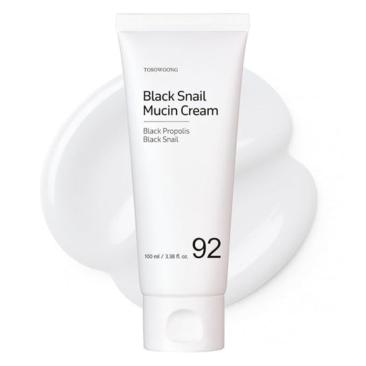 TOSOWOONG Black Snail Mucin 92% Face Cream, 920,768ppm Black Snail Mucin, Propolis, Lightweight Moisturing Cream for Soft, Glowy Skin, Moisturizer Face Cream, Korean Skin Care, 100ml, 3.38 fl.oz.