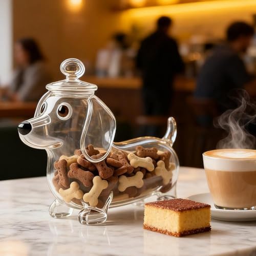 Dachshund Snack Jar, Airtight Dog Treat Containers with Lid,Glass Dachshund Cookie Container Clear Glass Dog Treat Jar Dispenser for Pets Cookie, Biscuits,Food Storage Canister for Cookies,Candys
