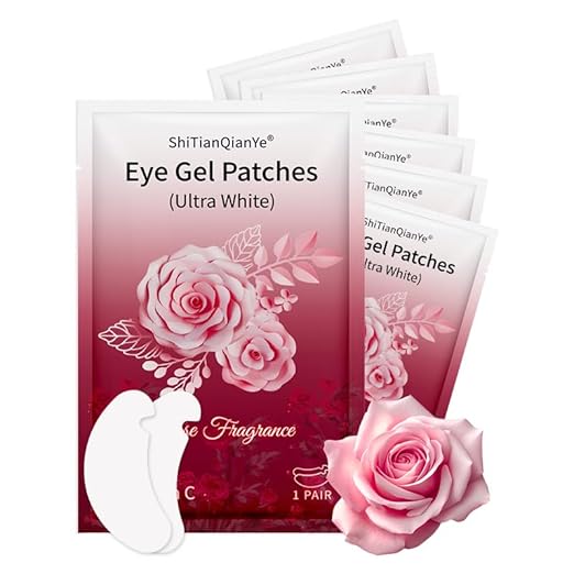 50 Pairs U-Shaped Hydrogel Eye Pads for Lash Extensions – Ultra-White, Rose-Scented, Ultra-Thin & Anti-Allergic Under Eye Gel Patches – Professional Eyelash Extension Supplies by ShiTianQianYe