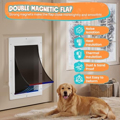 Plastic Dog Door for Door, Large Doggy Door for Pets Up to 100 LB