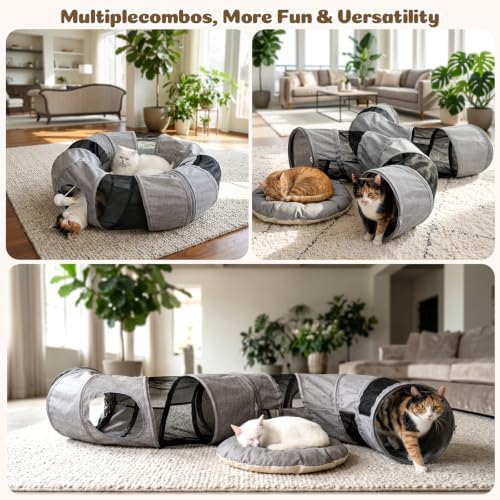 Ownpets 2 in 1 Collapsible Cat Tunnel for Indoor Cats with Cushion Bed