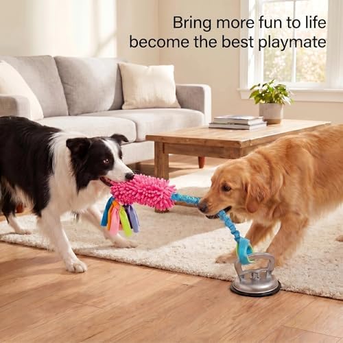 Dog Tug Toy, Self-Play Interactive Teeth Cleaning Toy for Boredom Relief, Chew Toy for Small Medium Dogs, 23.6" Rope for Aggressive Chewers (Red)