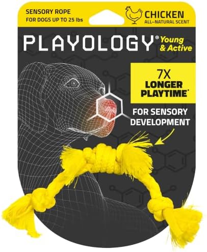 Playology Dog Toys | Sensory Rope for Puppies and Young Dogs | Chicken Scented Small Tug of War Dog Toy | Teething Puppy Essentials Rope Toys