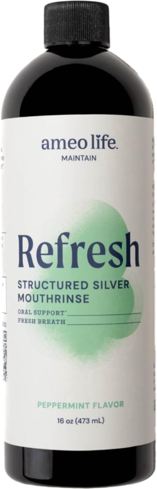 Ameo Life Structured Silver Mouthwash 10ppm Mint Flavor - Natural Colloidal Mouthwash for Fresh Breath & Oral Health, Alcohol-Free Oral Rinse with Silver Nanoparticles, 16 oz