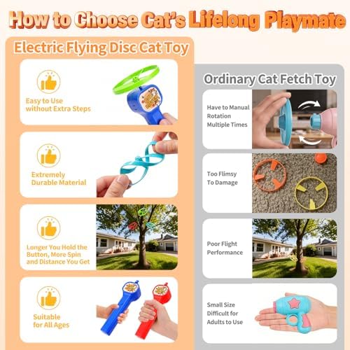 BABORUI Cat Toy Disc Launcher, Rechargeable Interactive Cat Fetch Toy Launcher with 8 Flying Discs, Flying Enrichment Toys for Indoor Bored Kittens & Adult Cats (Blue-1)