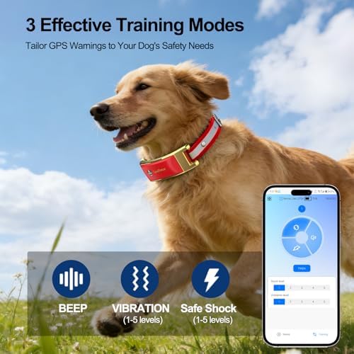 Wireless Electric GPS Dog Collar Fence for Medium/Large Dog: No Subscription Upgrade Pet Shock Barrier Containment System Yard Outdoor Perimeter,Stubborn Dog Train Bluetooth Collar for Dog Parent Red