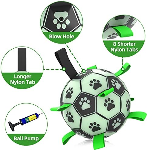 Glow in The Dark Dog Toys, 8'' Dog Soccer Ball with Straps Upgraded Interactive Light Up Dog Toys, World Cup Dogs Football, Outdoor Tug Toys for Medium & Large Dogs Birthday Gifts(8 Inch-Large)